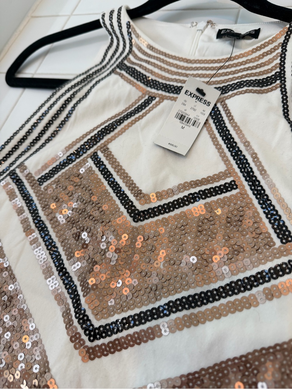 Express Ivory Dress with Sequin Design - Picture 3 of 9